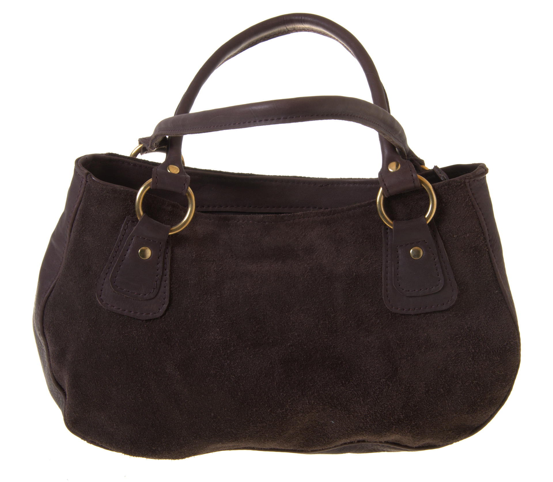 leather and suede fida zipper closed bag in chocolate leather and suede